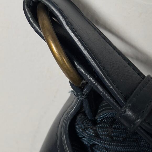 Large Vintage XOXO Hobo Blue Black Letters Brass Studded Y2K Zippered Tote Bag - Picture 12 of 16